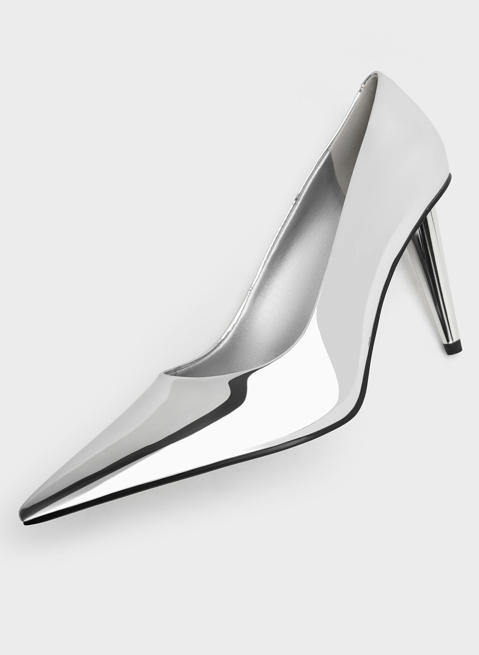 Metallic Cone-Heel Pointed-Toe Pumps, Silver, hi-res