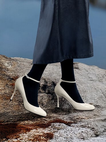 Aretha Patent Leather Ankle-Strap Stiletto-Heel Pumps, Chalk, hi-res