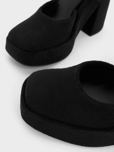 Loey Ankle-Strap Platform Pumps, Black Textured, hi-res