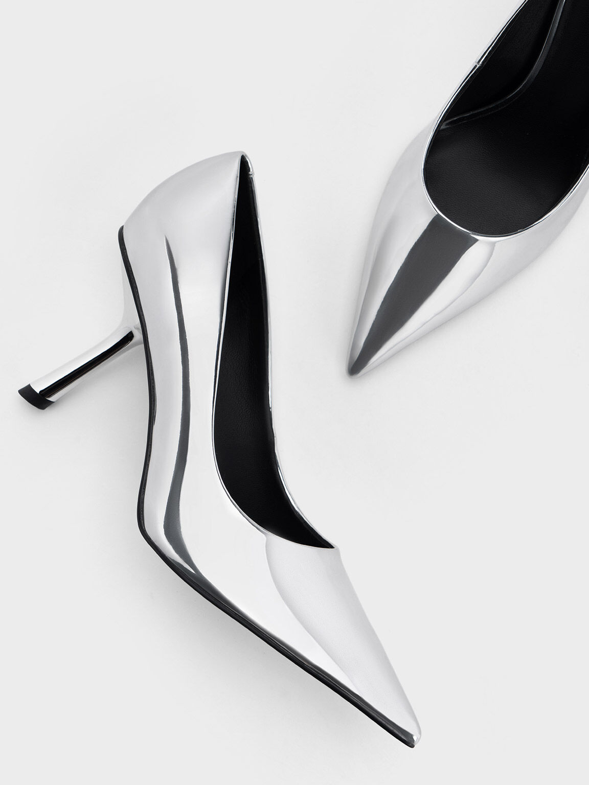 Silver metallic pointed heels 2025