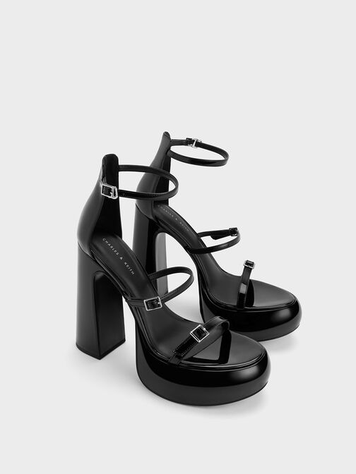 Elvina Patent Buckled Platform Sandals, Black Patent, hi-res