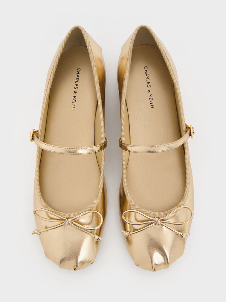 Emiko Metallic Bow Mary Jane Flats, Light Gold, hi-res