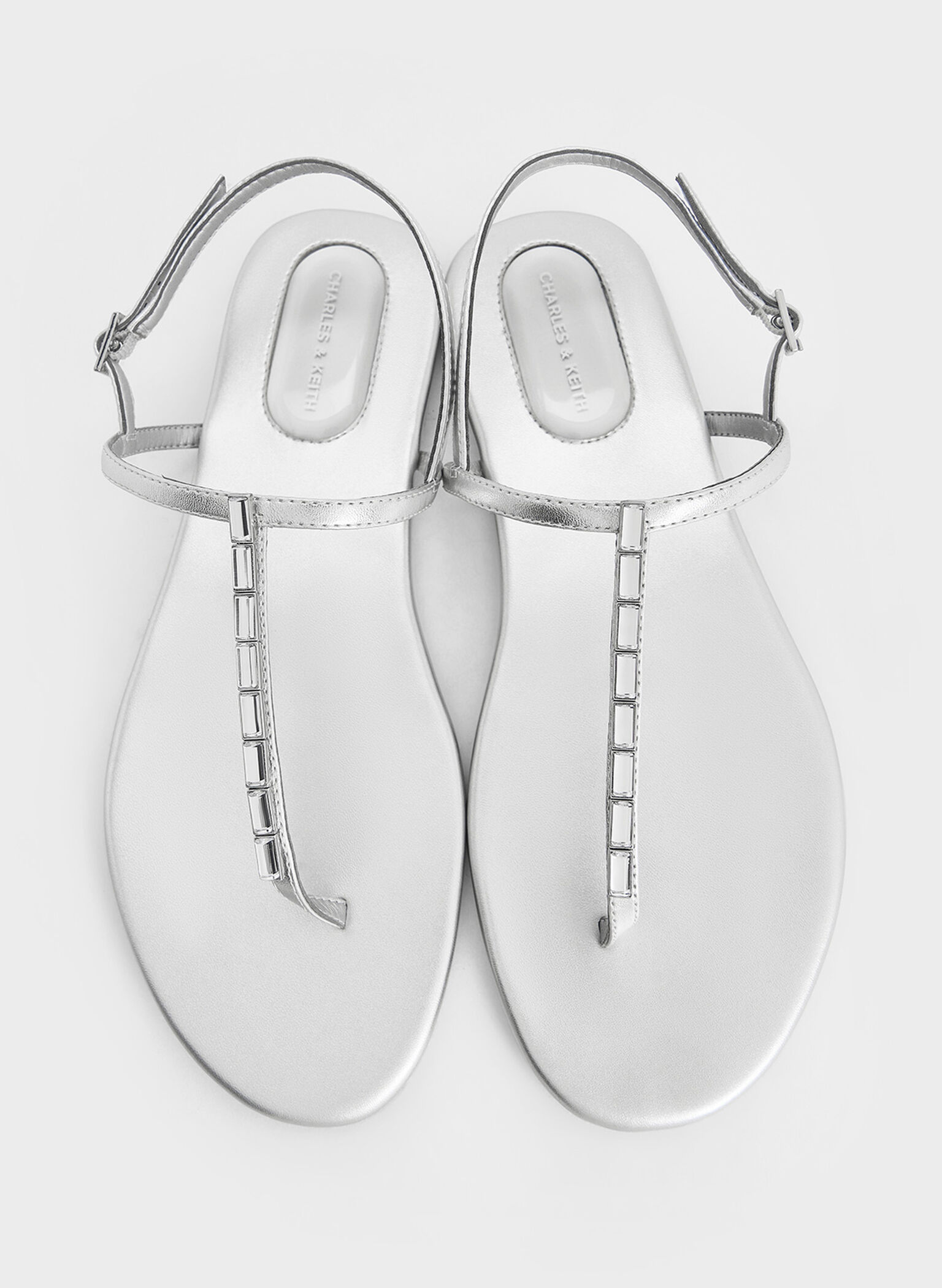 Metallic Crystal-Embellished Thong Slingback Sandals, Silver, hi-res