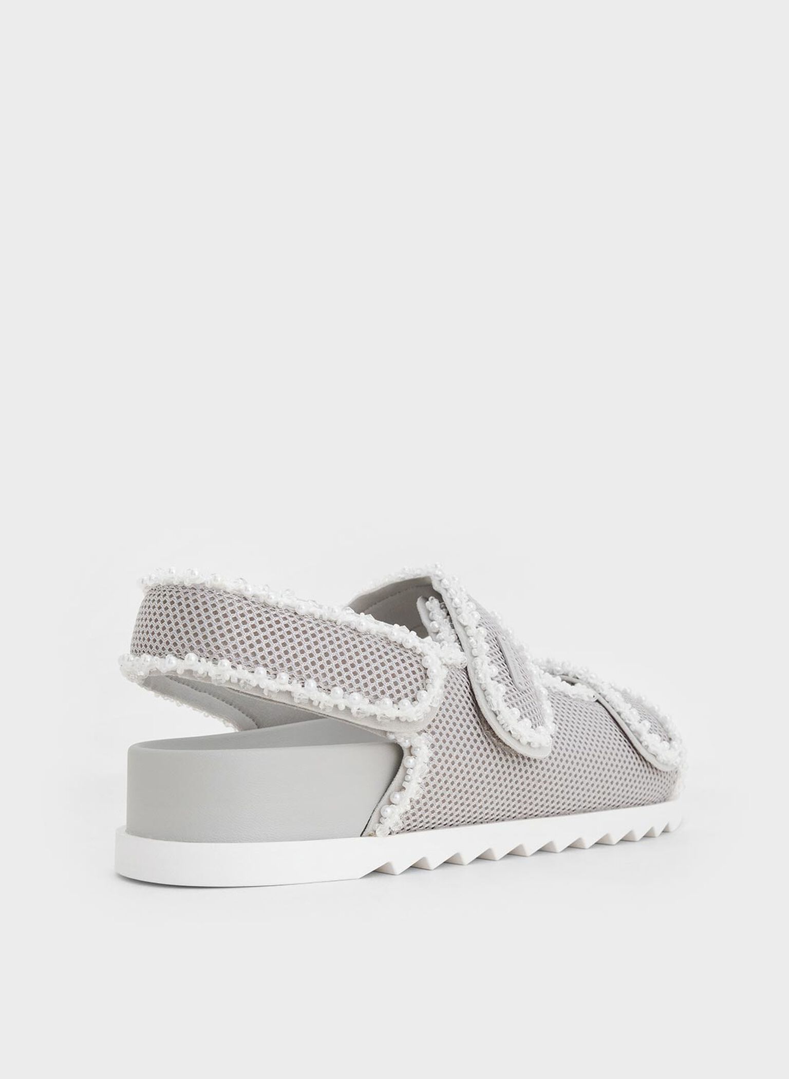 Mesh Pearl-Embellished Flatform Sandals, Silver, hi-res