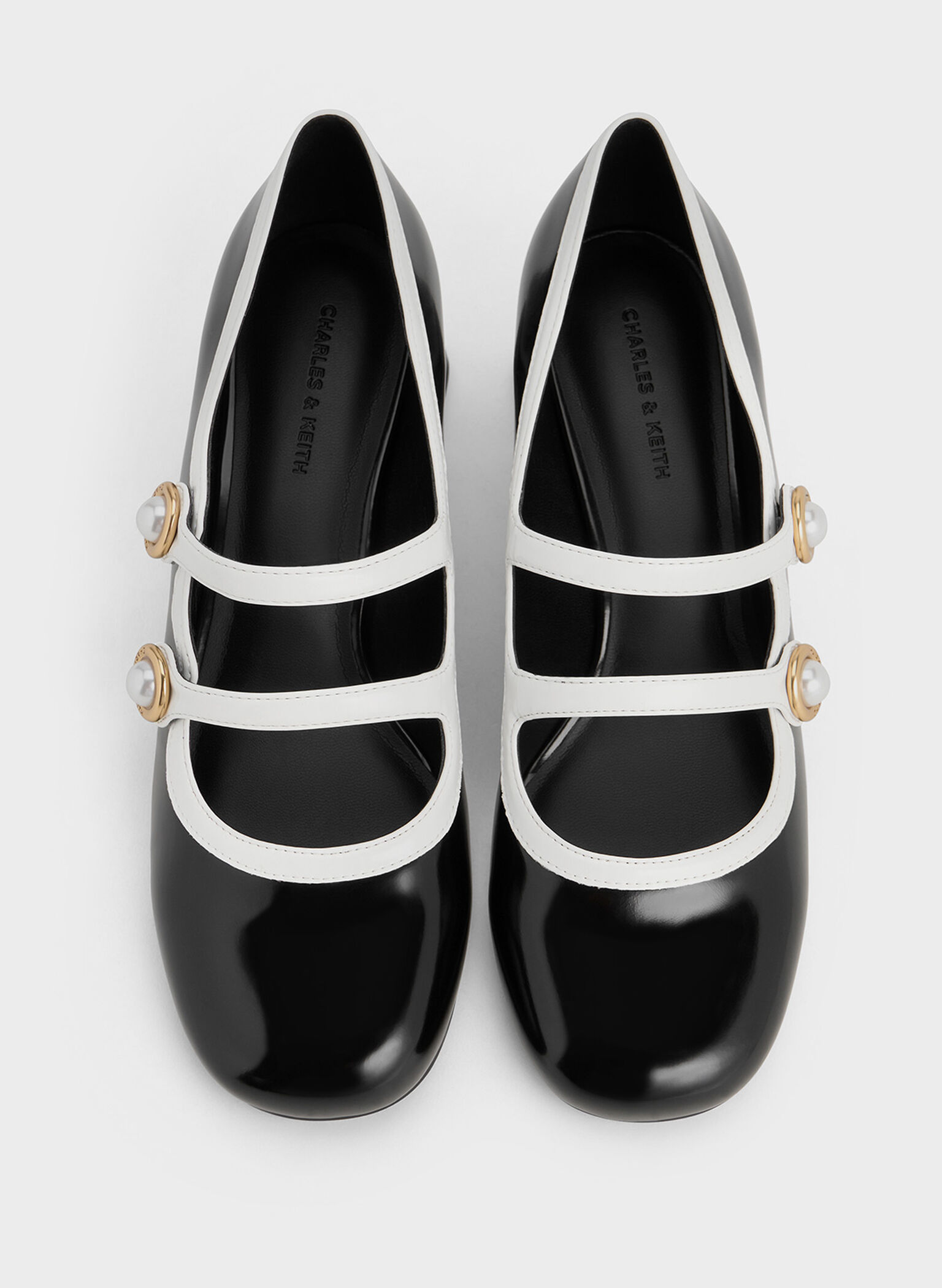Pearl-Buckle Two-Tone Mary Jane Pumps, Black Box, hi-res