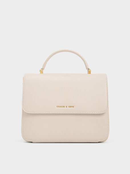 Octavia Front Flap Top Handle Bag, Ivory, hi-res