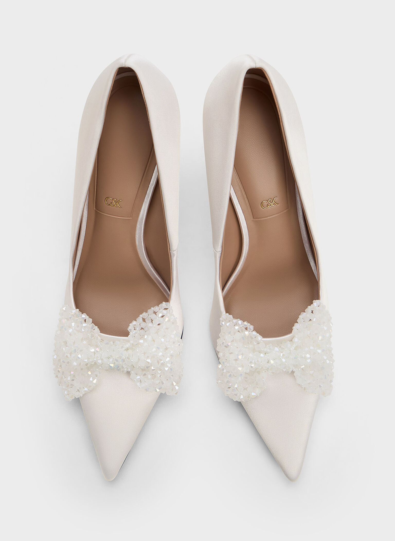 Recycled Polyester Beaded Bow Pumps, White, hi-res