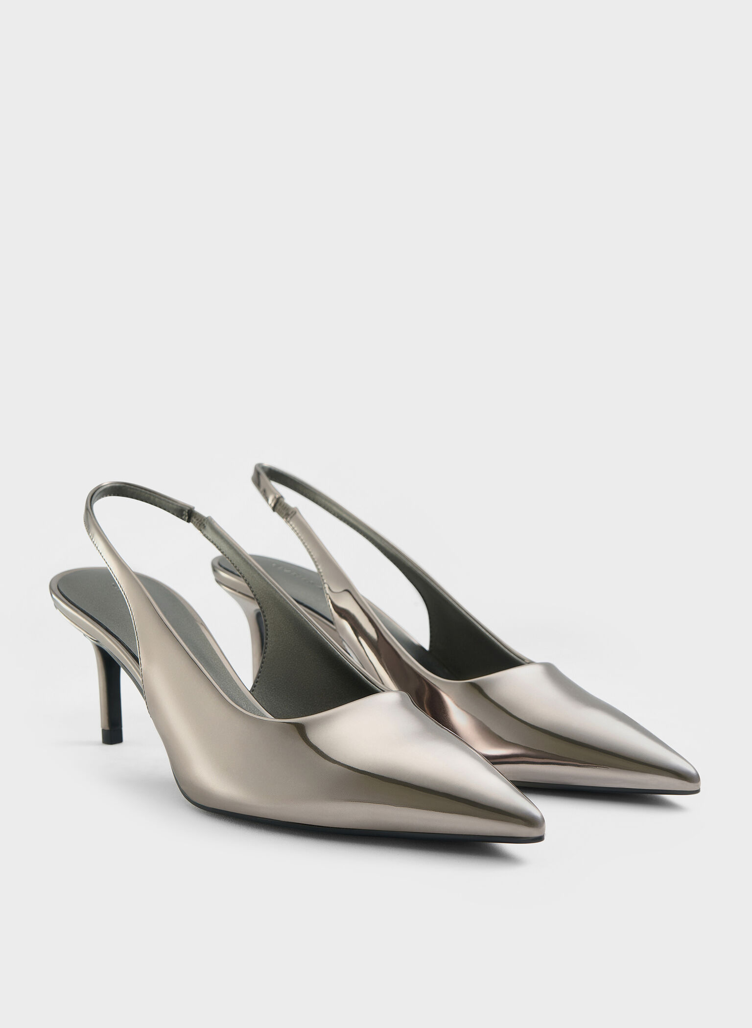 Kaia Metallic Pointed-Toe Slingback Pumps, Pewter, hi-res