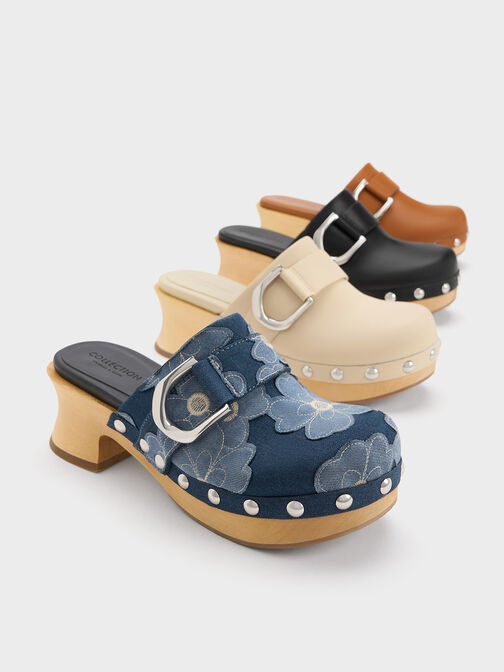 Gabine Studded Leather Clogs, Brown, hi-res