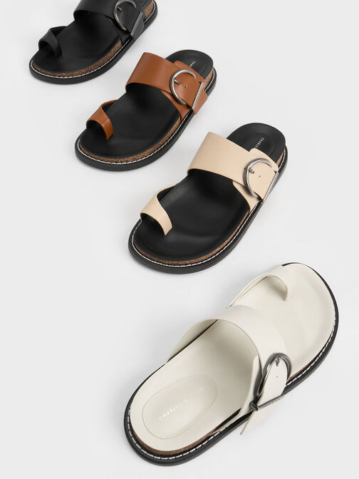 Metallic Buckle Toe-Ring Sandals, Sand, hi-res