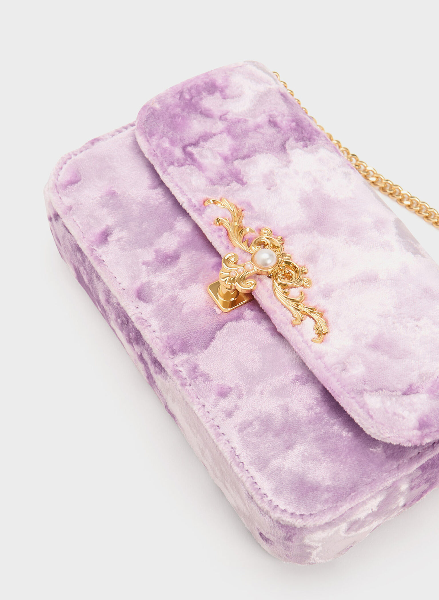 Merial Metallic Accent Velvet Clutch, Lilac, hi-res