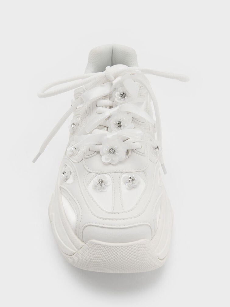 Gaskell Flower-Embellished Chunky Sneakers, White, hi-res