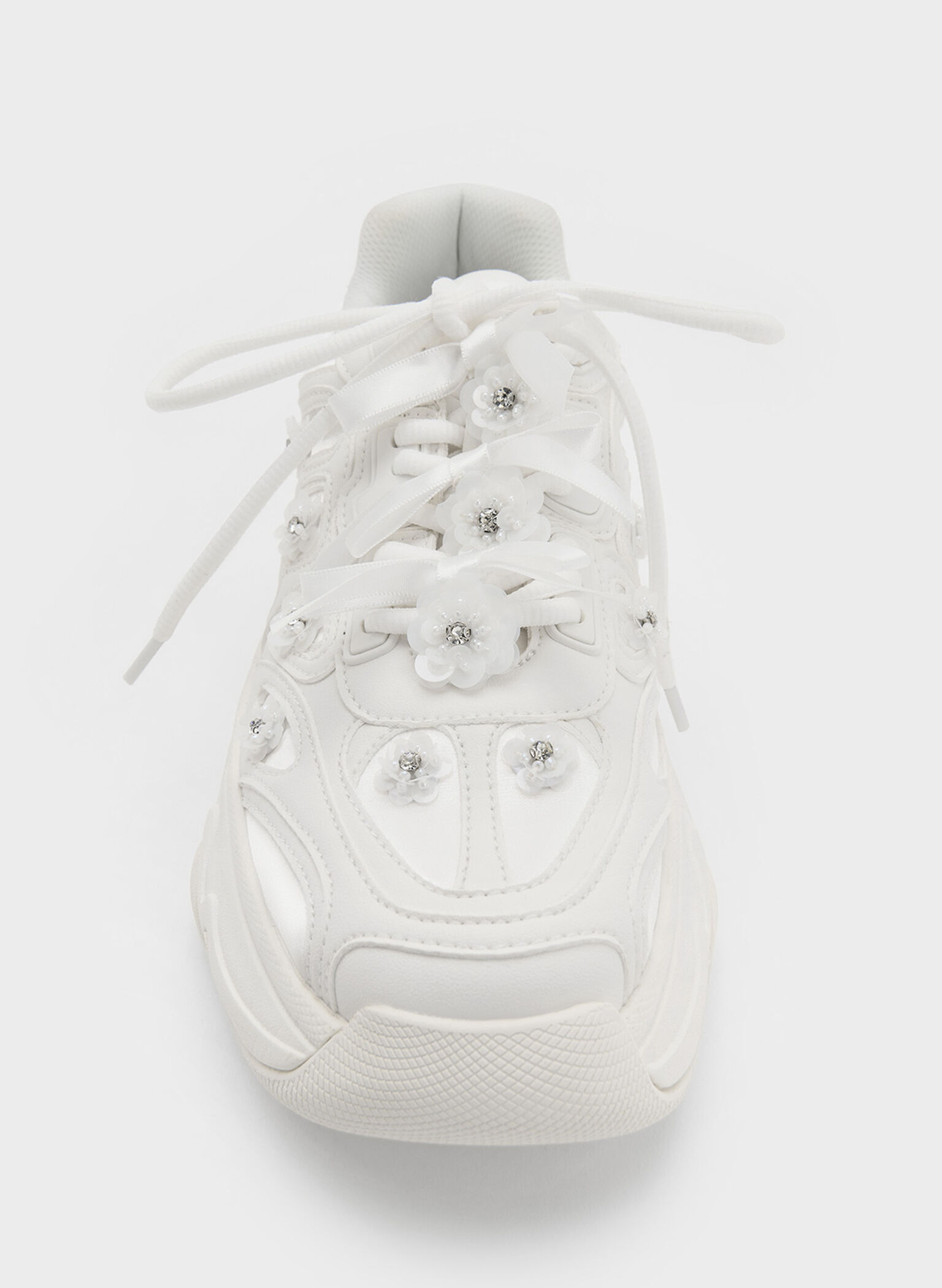 Gaskell Flower-Embellished Chunky Sneakers, White, hi-res