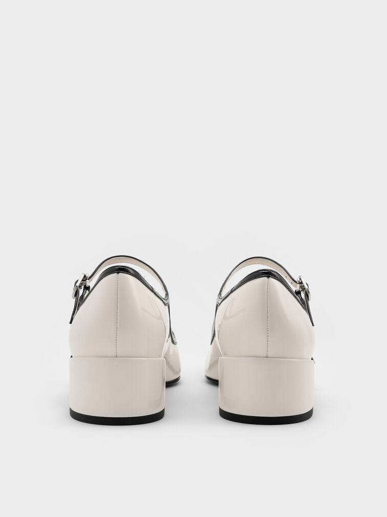 Patent Contrast-Trim Double-Strap Mary Jane Pumps, White, hi-res