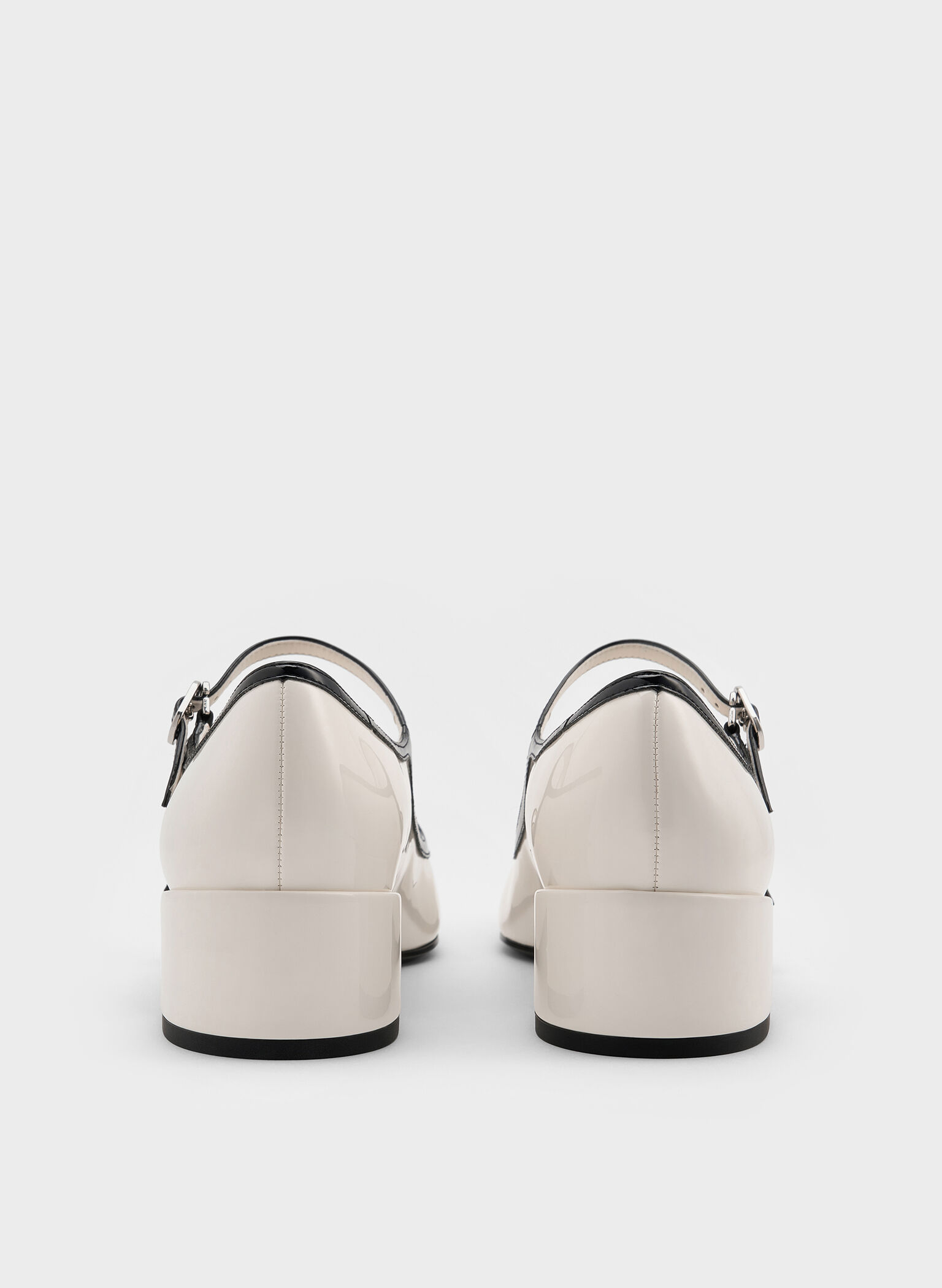 Patent Contrast-Trim Double-Strap Mary Jane Pumps, White, hi-res