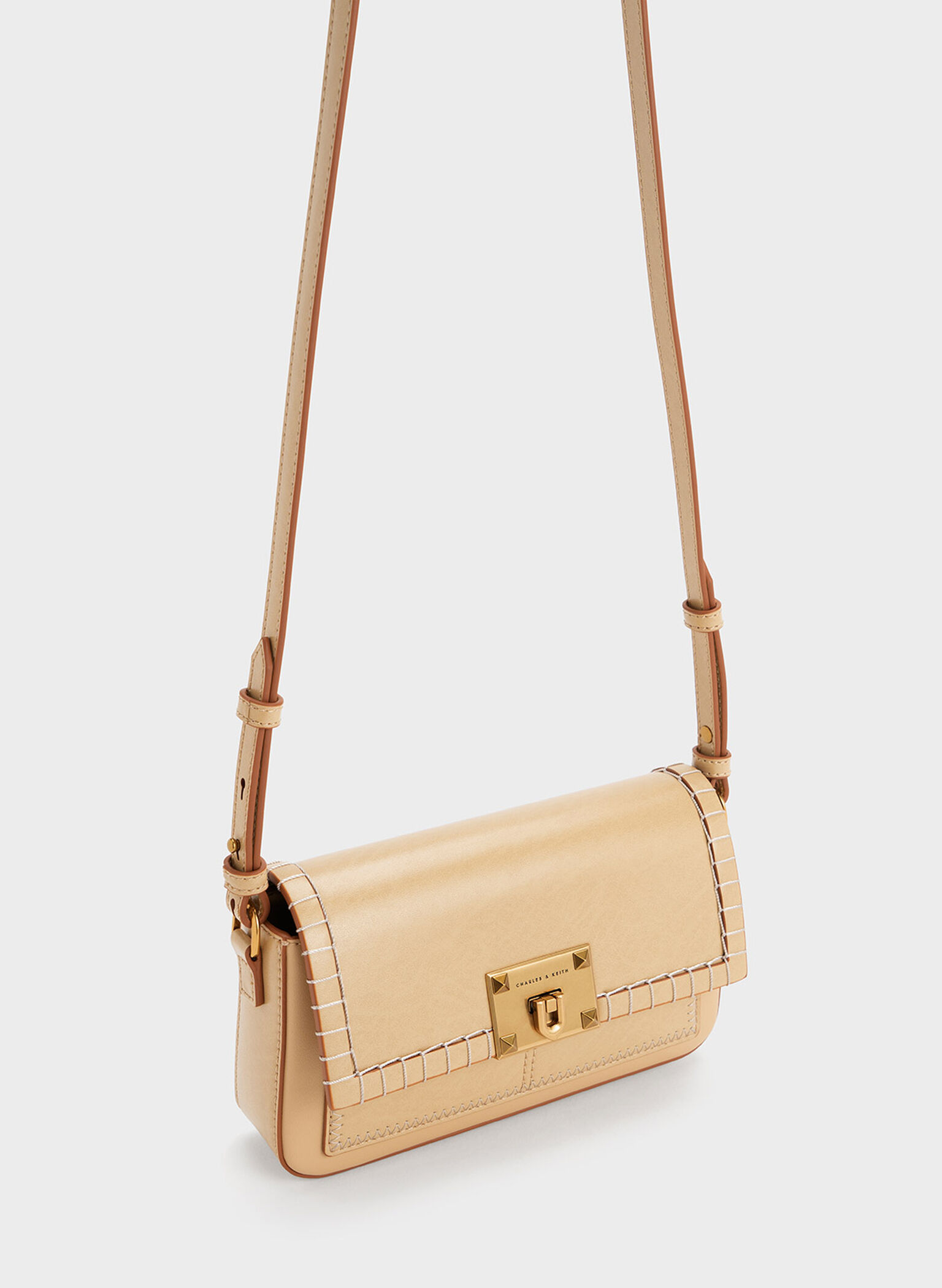 Circe Stitch-Trim Top Handle Bag, Beige, hi-res
