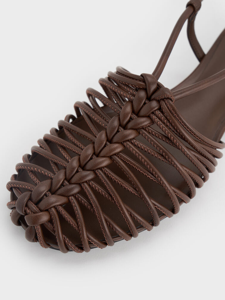 Woven Slingback Caged Sandals, Brown, hi-res
