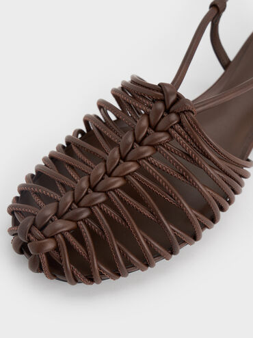 Woven Slingback Caged Sandals, Brown, hi-res