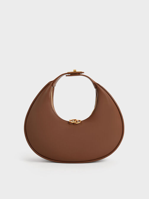 Crescent Hobo Bag, Brown, hi-res