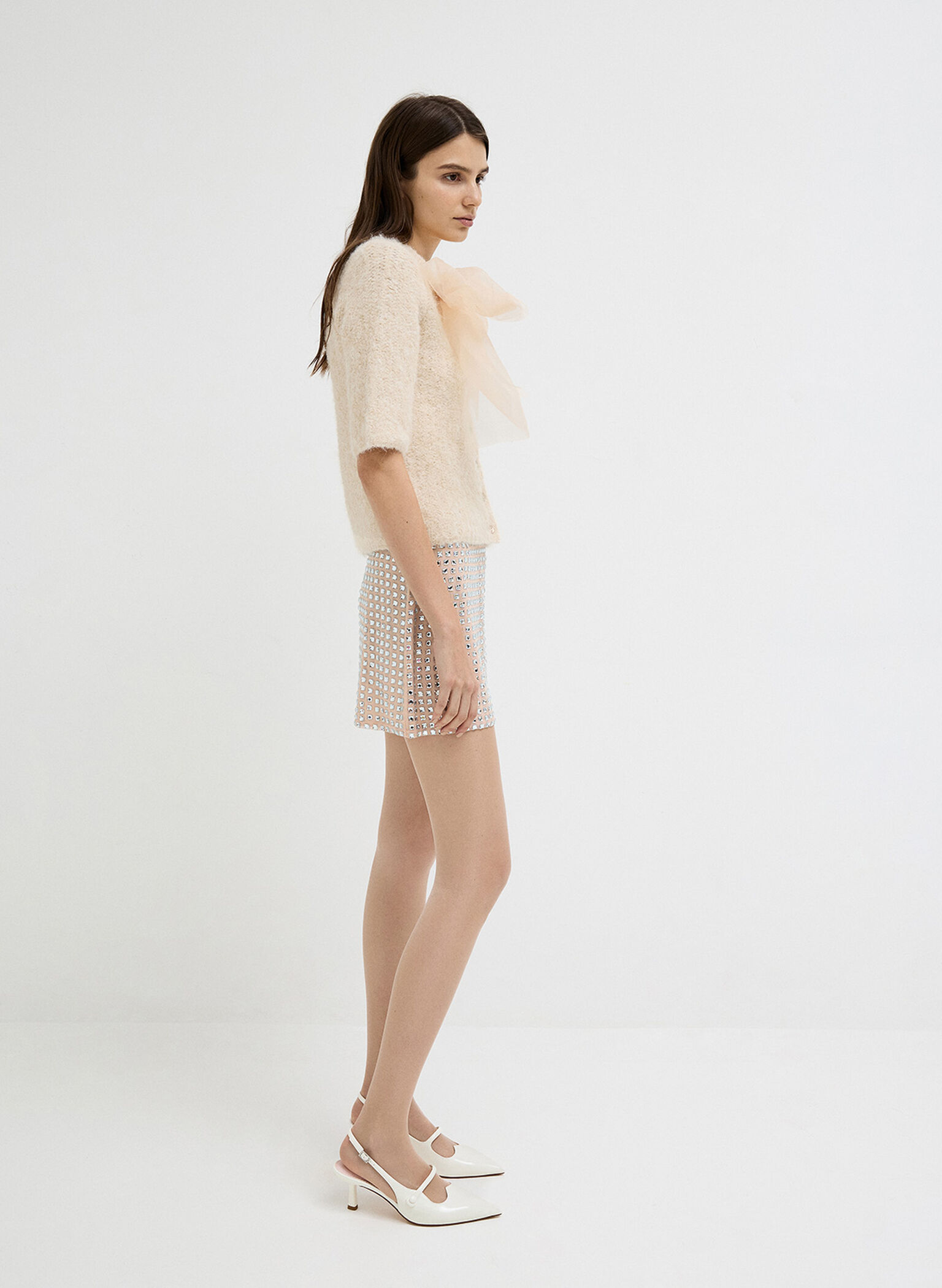 Pointed-Toe Mary Jane Slingback Pumps, White, hi-res