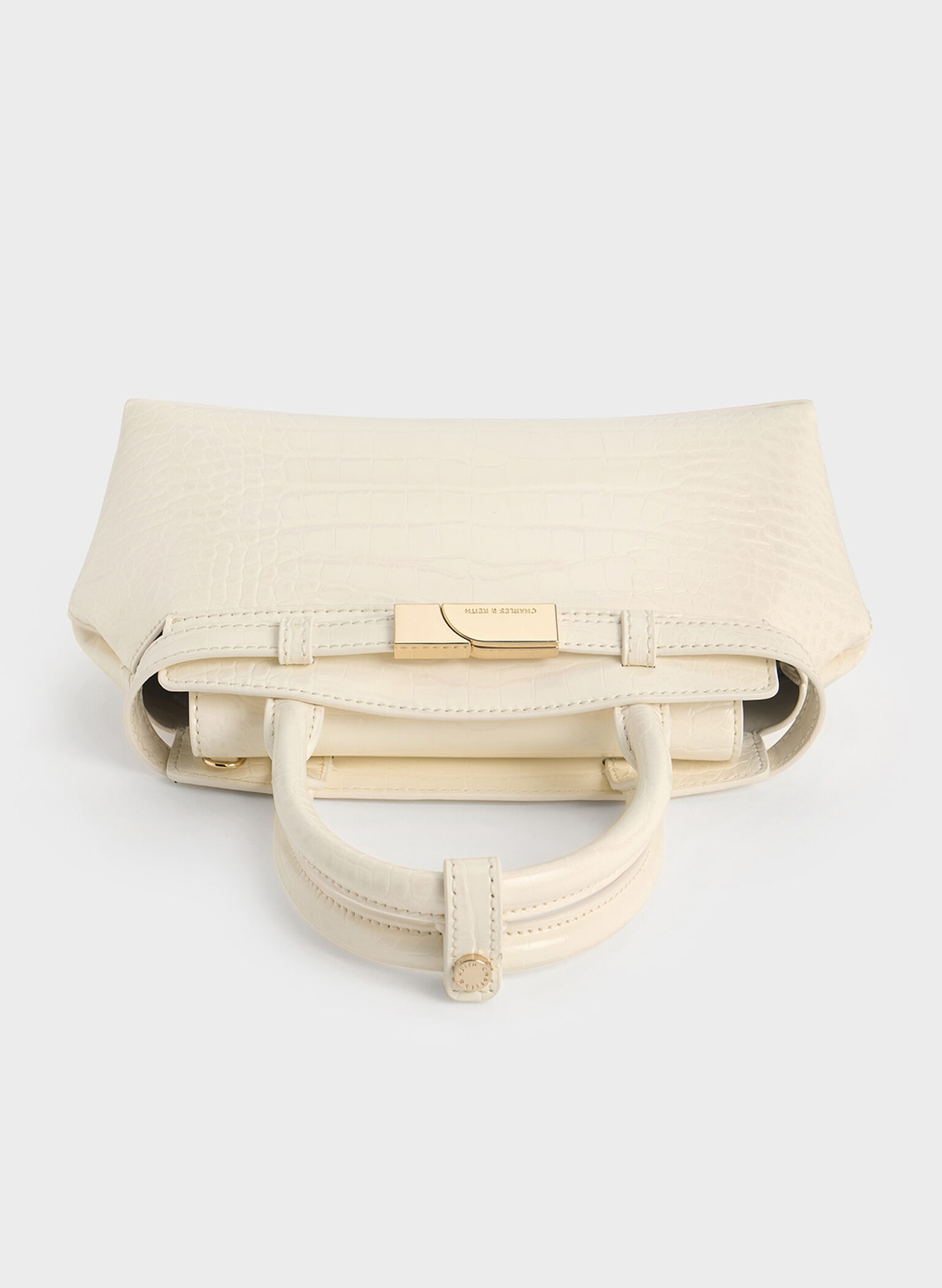 Aurelia Croc-Effect Metallic-Accent Elongated Tote, Cream, hi-res
