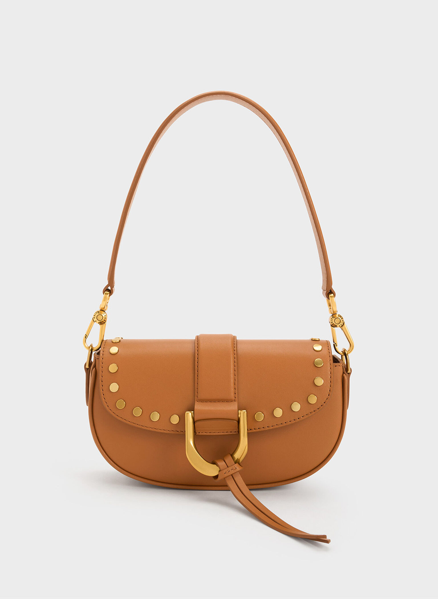 Gabine Studded Leather Shoulder Bag, Brown, hi-res
