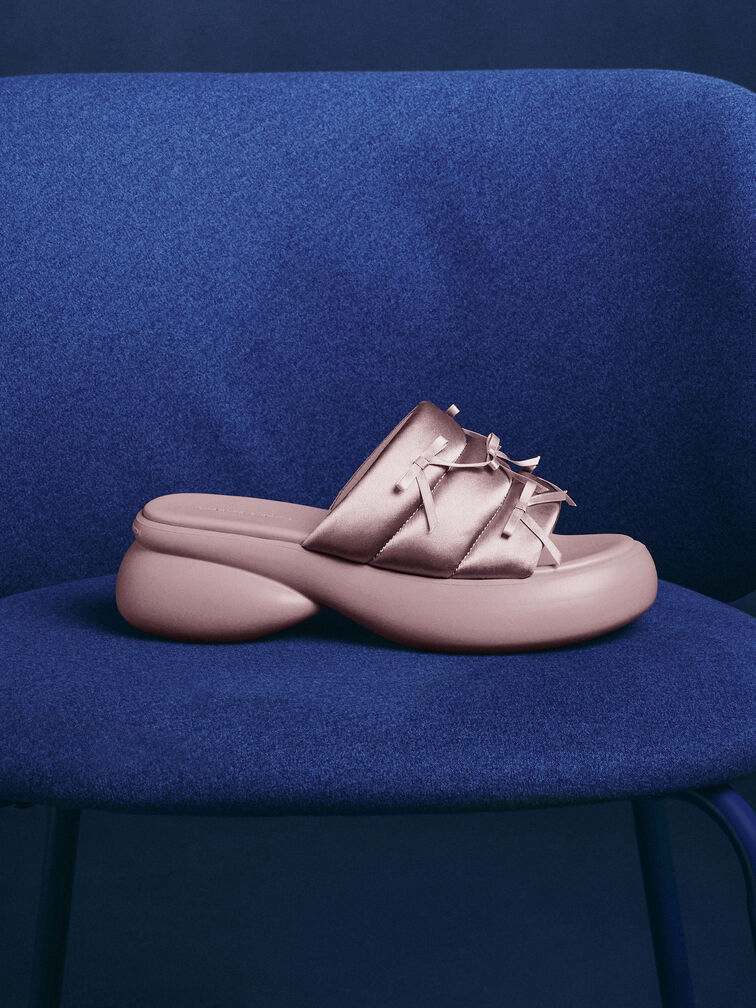 Recycled Polyester Bow Puffy Sports Sandals, Pink, hi-res