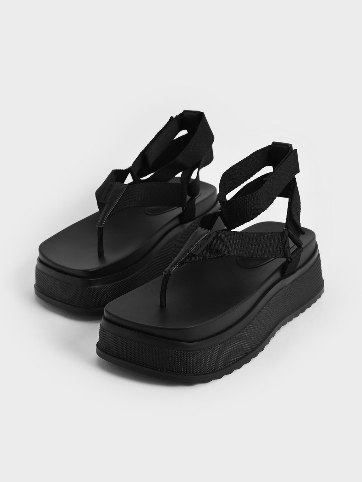 Black Joss Ankle-Strap Flatform Thong Sandals - CHARLES & KEITH UK