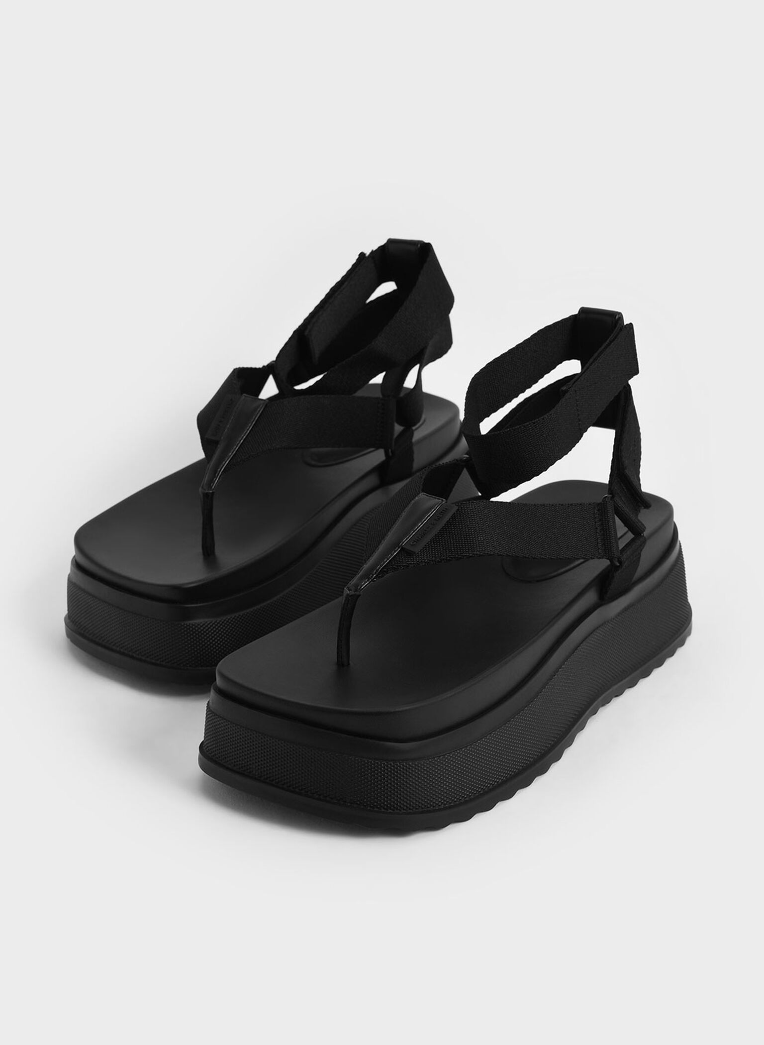 Joss Ankle-Strap Flatform Thong Sandals, Black, hi-res