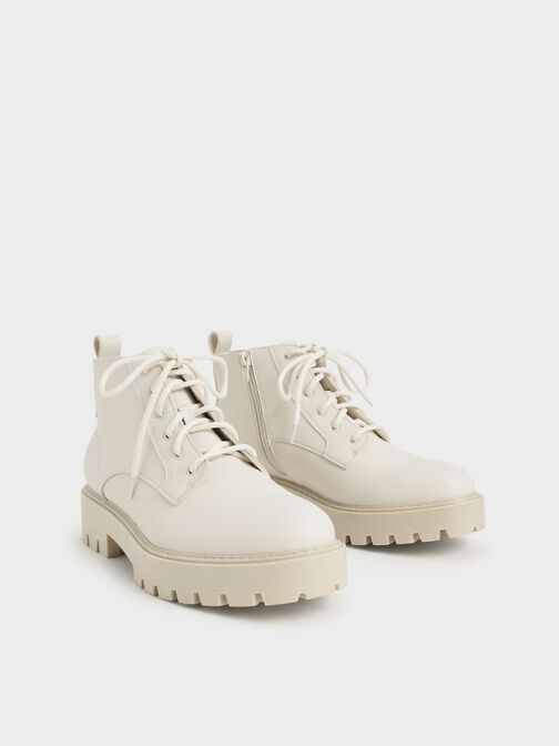 Commute Lace-Up Chunky Ankle Boots, Chalk, hi-res