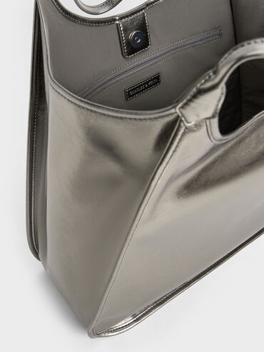 Sianna Metallic Crinkle-Effect Slouchy Tote Bag, Pewter, hi-res