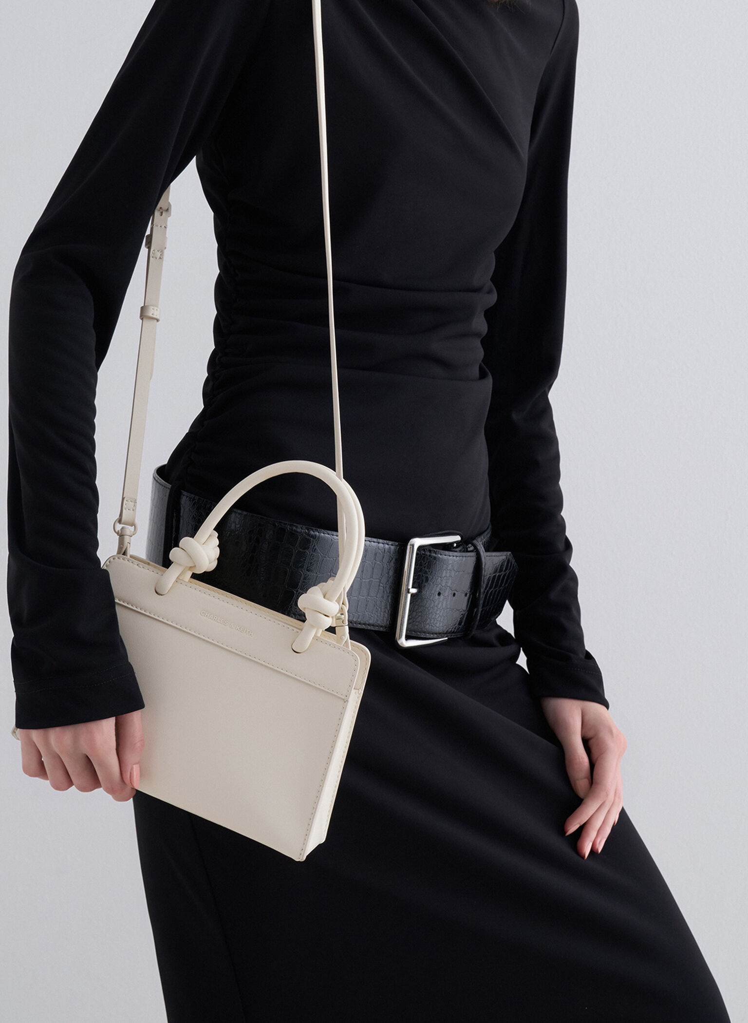 Sabine Knotted-Handle Trapeze Tote Bag, Cream, hi-res