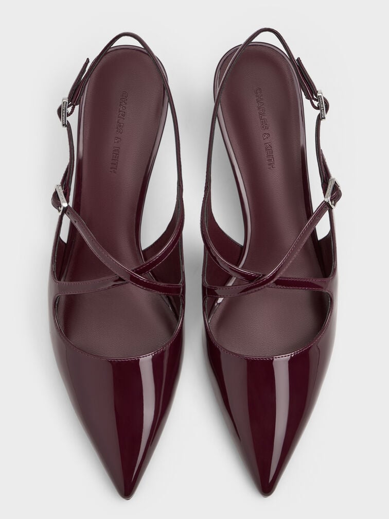 Pauline Patent Crossover Slingback Kitten Heels, Maroon, hi-res