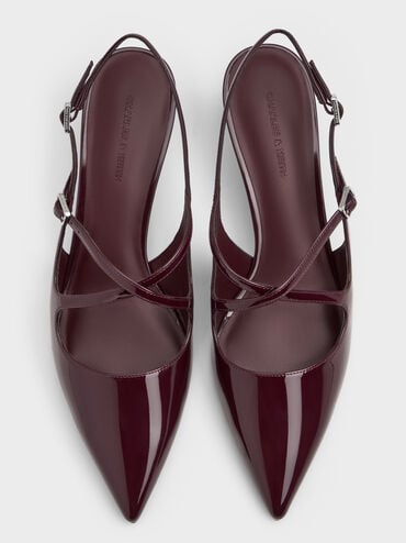 Pauline Patent Crossover Slingback Kitten Heels, Maroon, hi-res