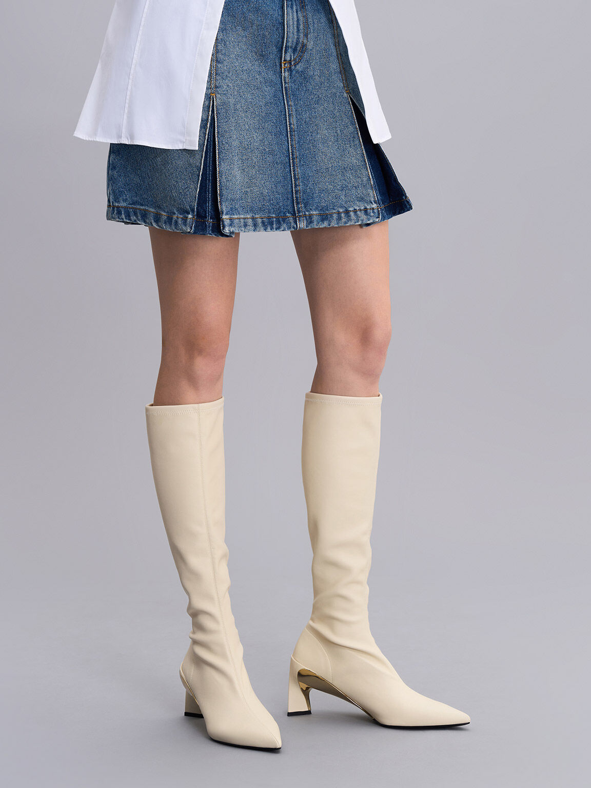 Metallic knee high boots hot sale