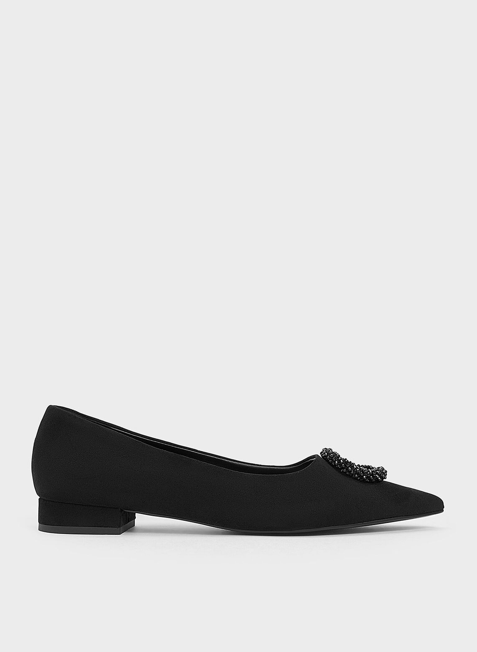 Textured Beaded Circle Flats, Black Textured, hi-res