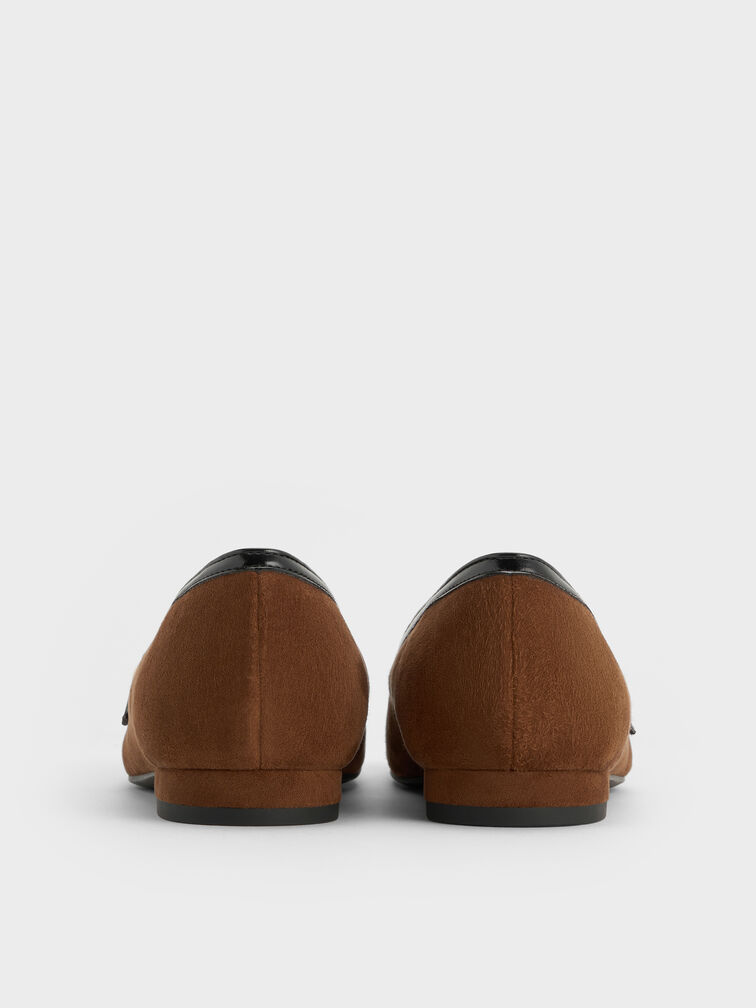 Faux Suede Contrast-Trim Buckle-Strap Mary Janes, Brown, hi-res