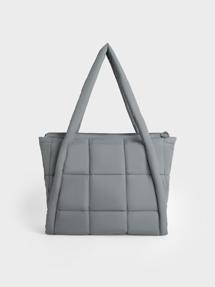 Errya Nylon Quilted Puffy Tote Bag, Grey, hi-res
