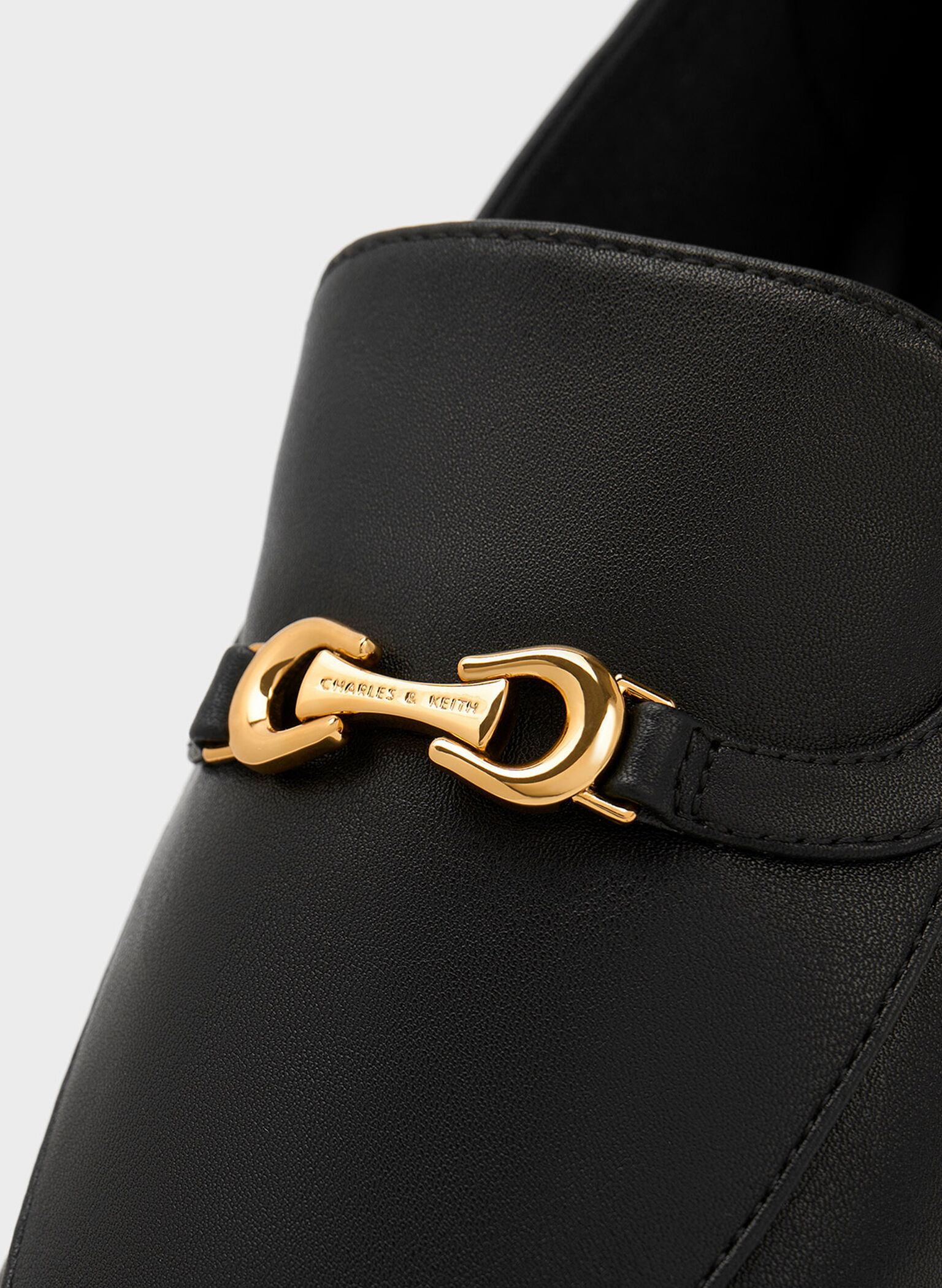 Metallic Accent Round-Toe Loafers, Black, hi-res