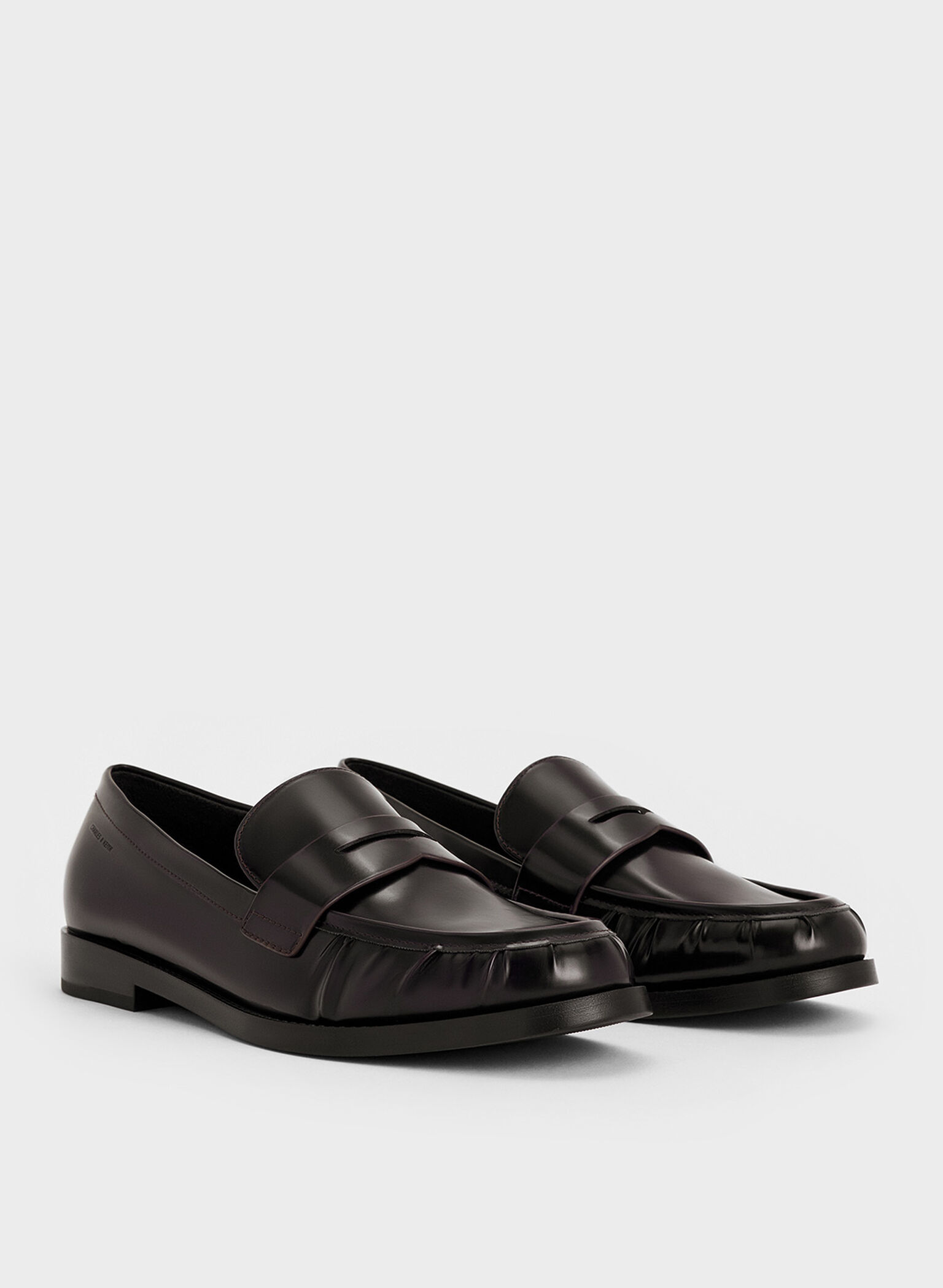 Ruched Penny Loafers, Burgundy, hi-res