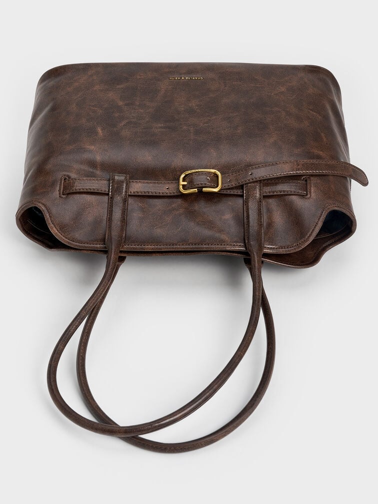 Victoria Belted Trapeze Tote Bag, Distressed Coffee, hi-res