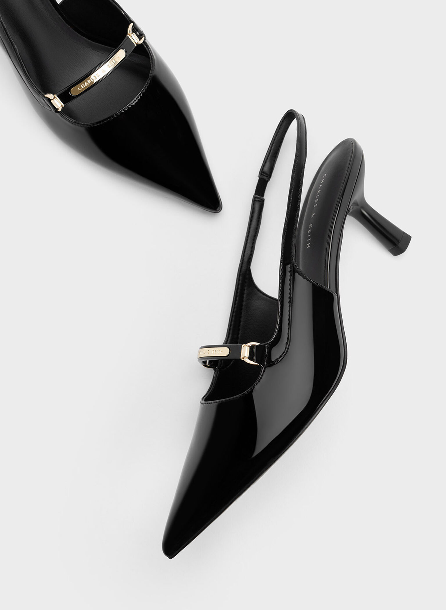 Patent Metallic Accent Slingback Pumps, Black Patent, hi-res