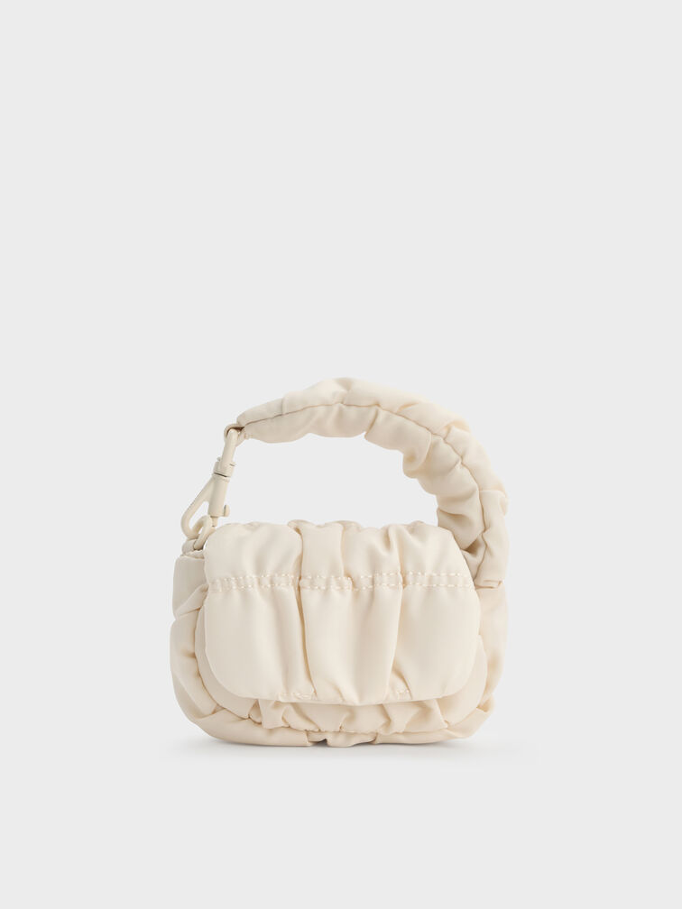 Klio Nylon Ruched Micro Bag Charm, Cream, hi-res