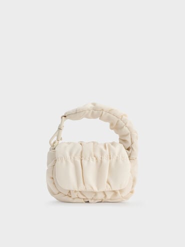 Klio Nylon Ruched Micro Bag Charm, Cream, hi-res