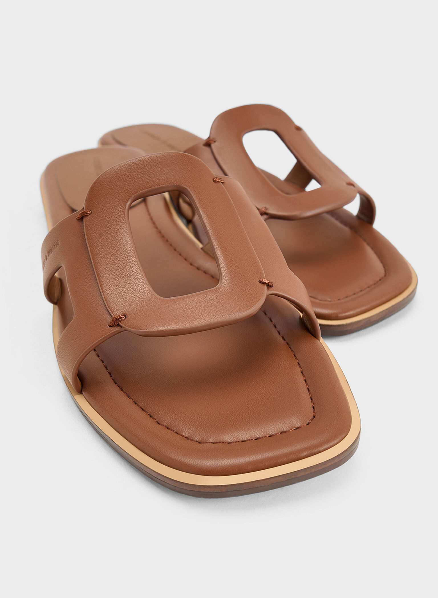 Easley Cut-Out Slide Sandals, Caramel, hi-res