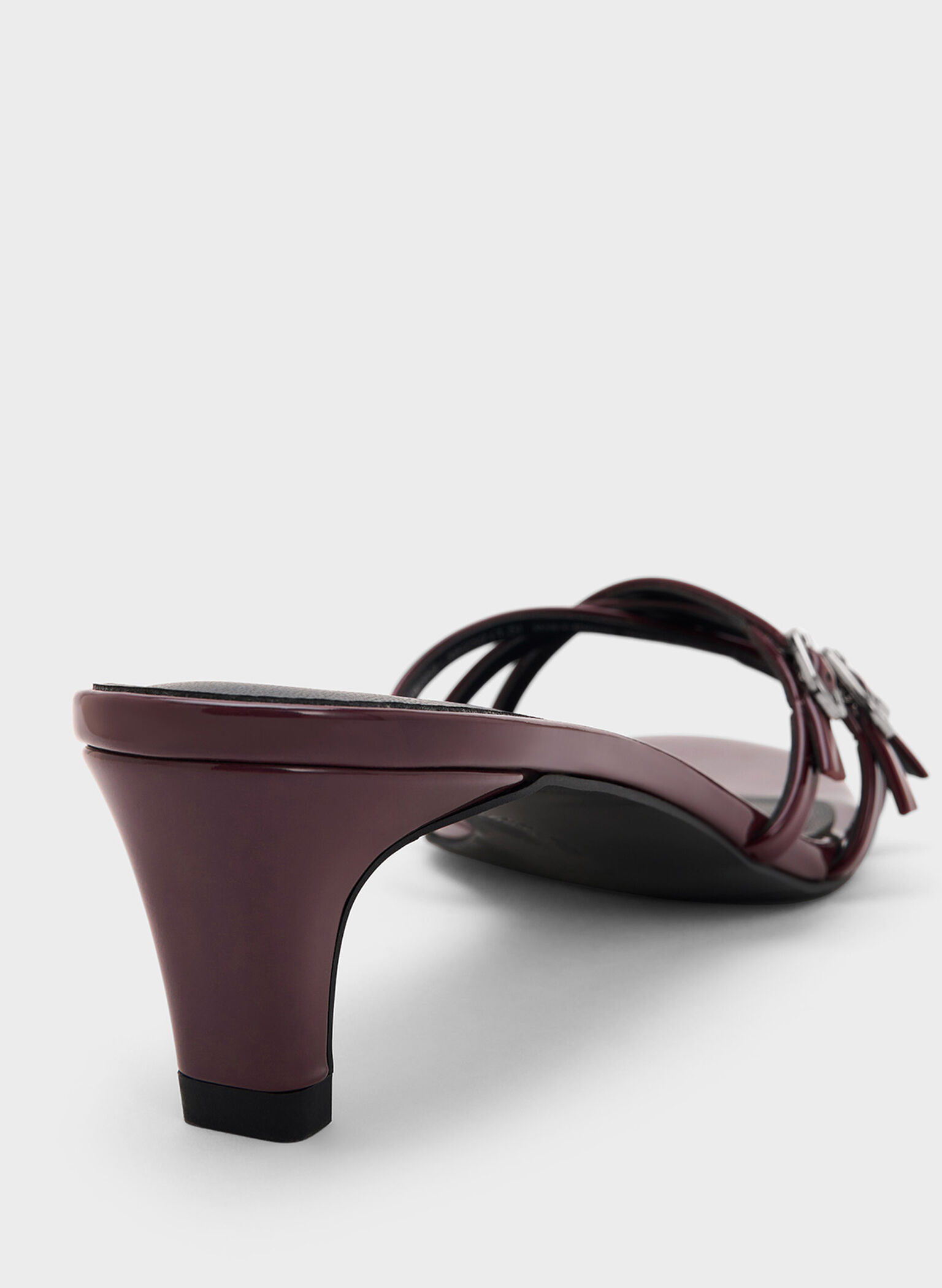 Patent Buckled Strappy Kitten-Heel Mules, Burgundy, hi-res
