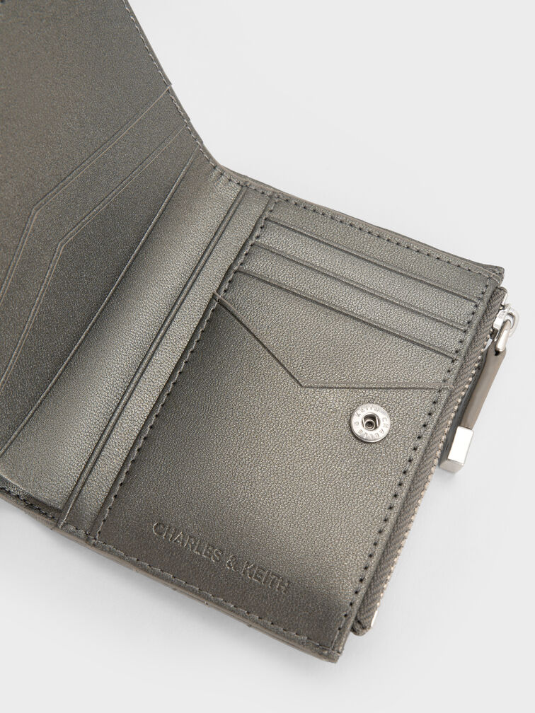 Duo Metallic Quilted Small Wallet, Pewter, hi-res