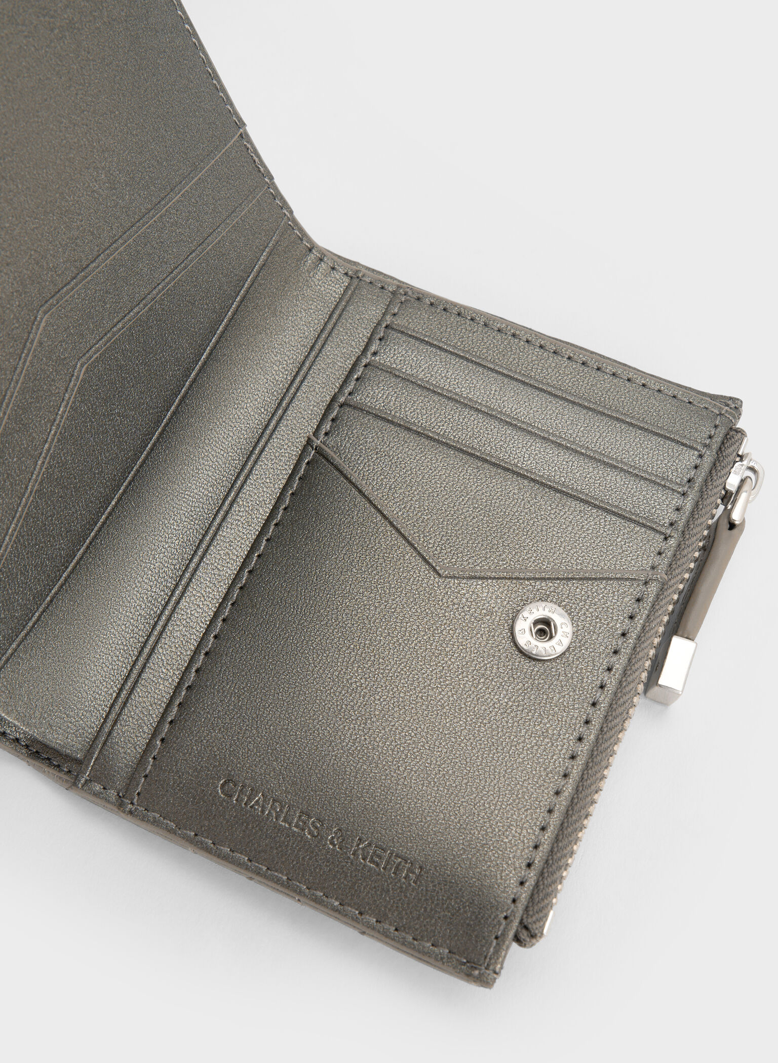 Duo Metallic Quilted Small Wallet, Pewter, hi-res