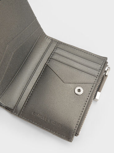 Duo Metallic Quilted Small Wallet, Pewter, hi-res
