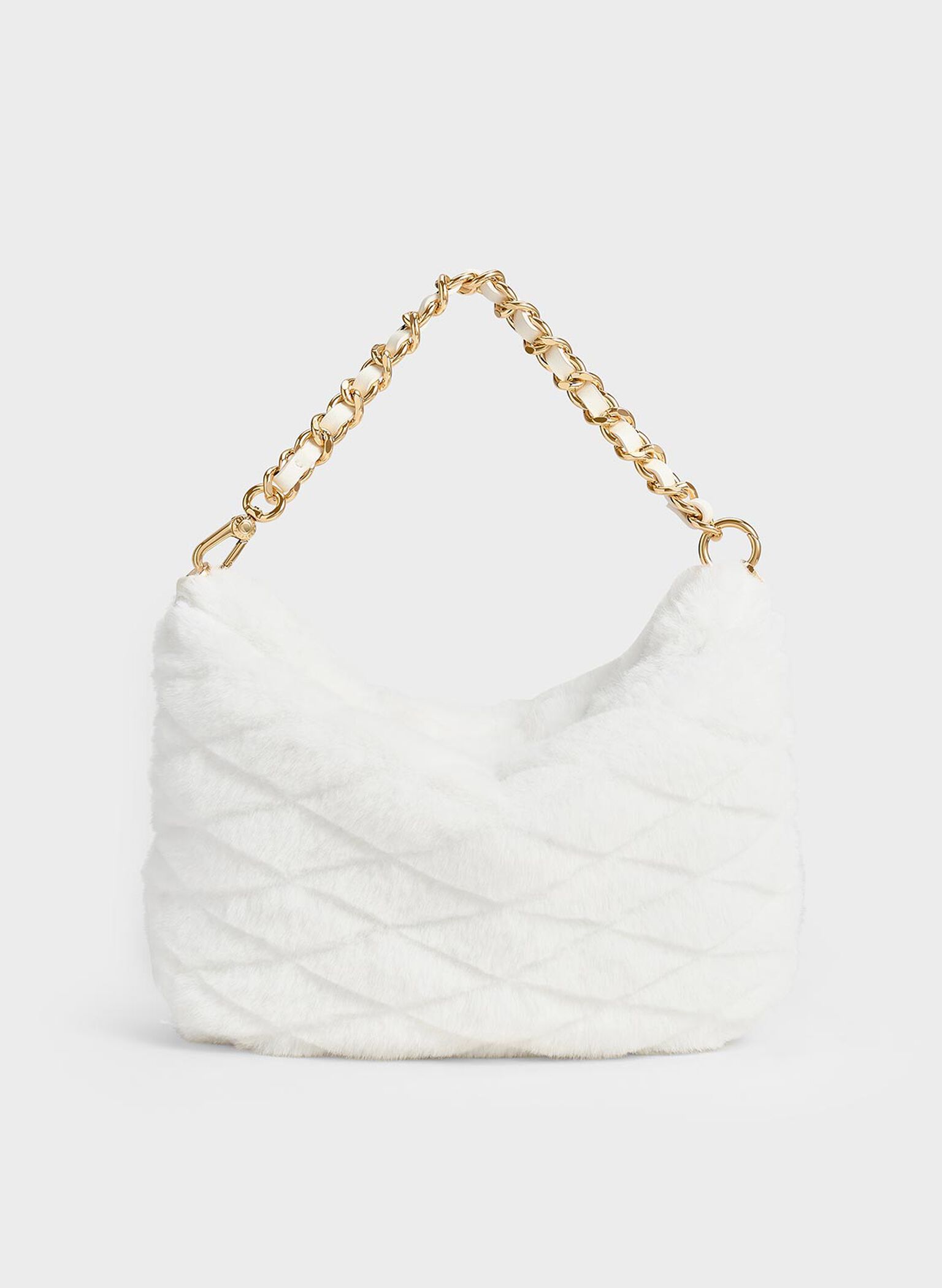 Duo Furry Quilted Crescent Bag, White, hi-res